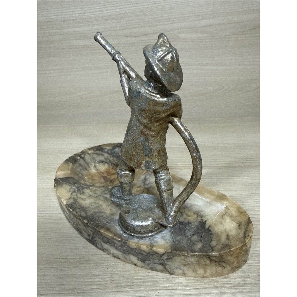 Vintage Bronze/Silver/Gold & Marble Firefighter Ashtray, Trinket Dish Italy EUC - Picture 6 of 7
